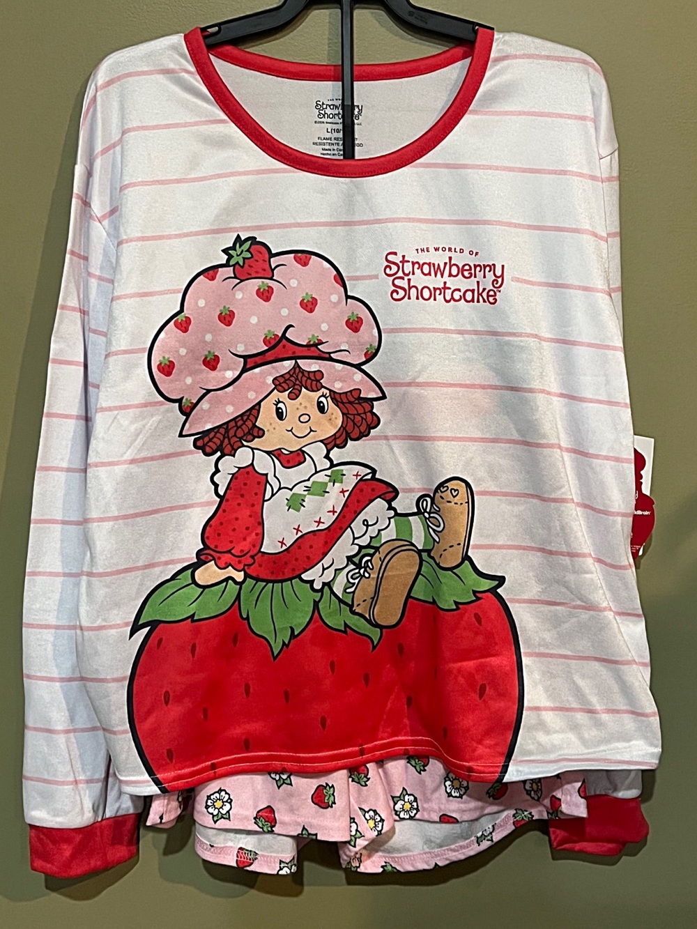 2/$15.00 Strawberry Shortcake Girls' Pink & Red Stripe Pajama Set